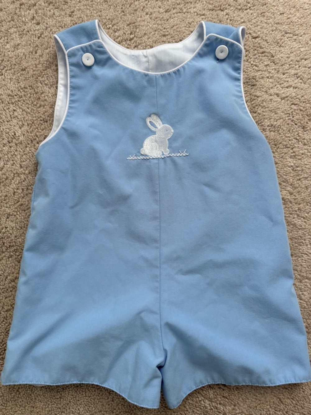 Classic Blue Bunny Embroidered Baby One-Piece Romper